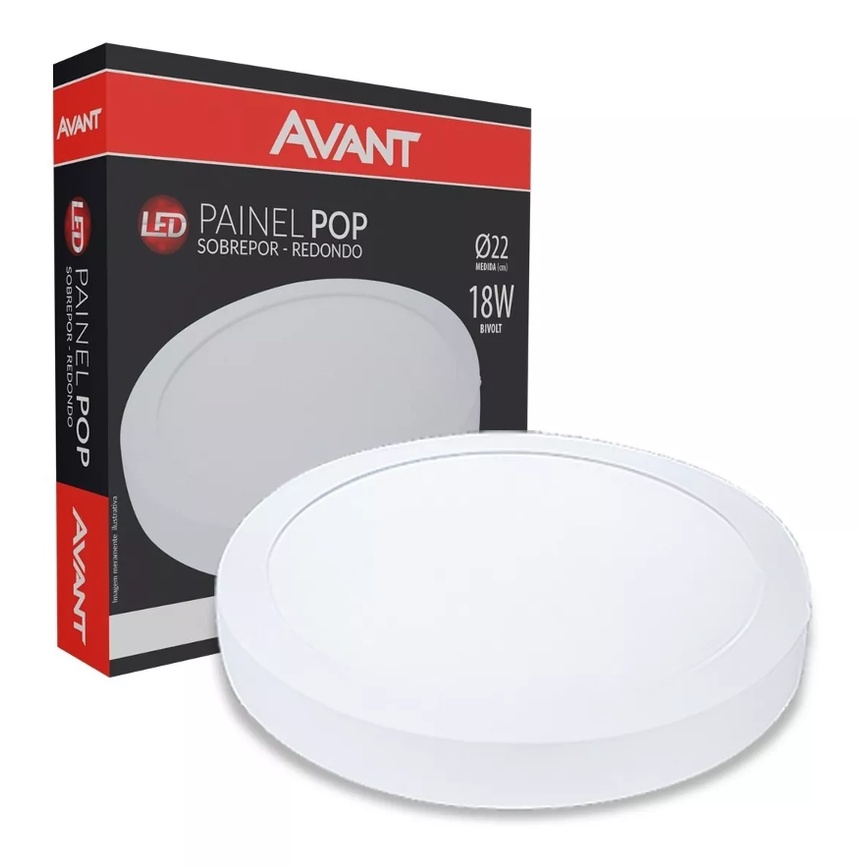 Painel Plafon Led Luminária Sobrepor Redondo 6w 12w 18w 24w 6500K 4000K 3000K Avant em Oferta na Shopee