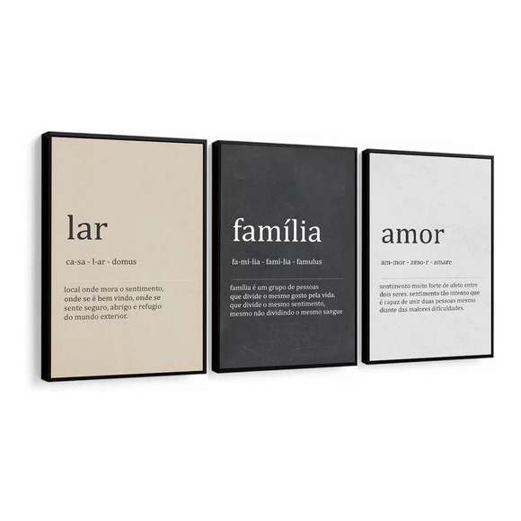 Kit Quadros Decorativo Mosaico 95x50 3 peças MDF Significado Lar Família Amor Frases Gratidão Casa em Oferta na Shopee
