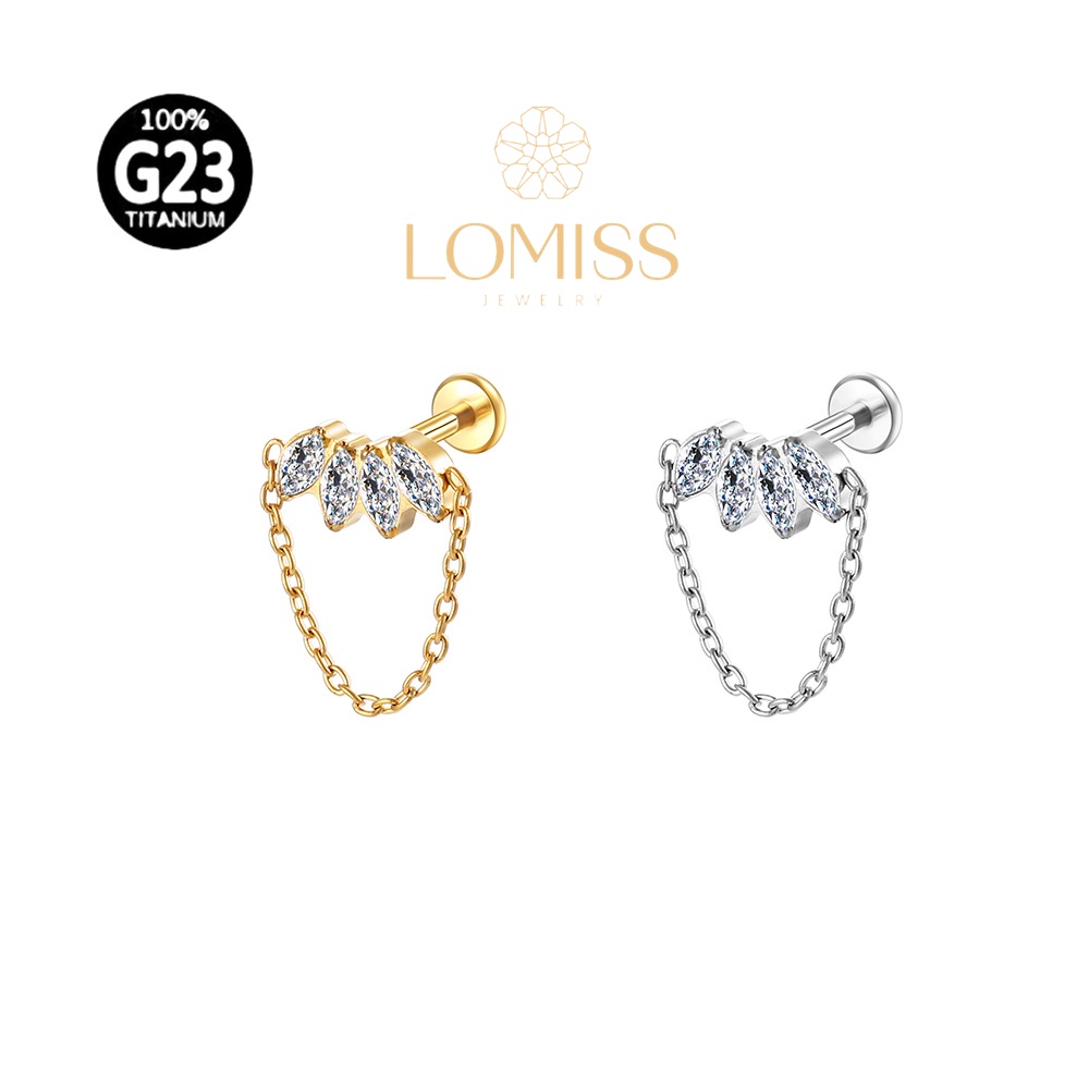 Piercing Hélix Tragus Conch Labret  Titânio G23 PVD Cluster Corrente 4 Zircônias Lomiss piercing em Oferta na Shopee