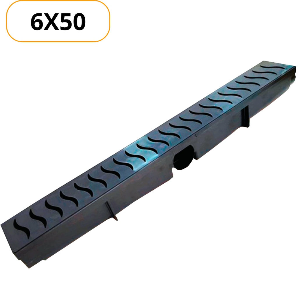 Ralo Linear Seca Piso 6x50cm Preto C/ Grelha de Plástico P/ Box Piscina Banheiro Jardim Corredor Garagem Quintal Sifonado Anti-odor