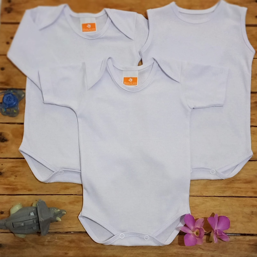 Kit Body Bebê Branco Liso 3 Body Algodão