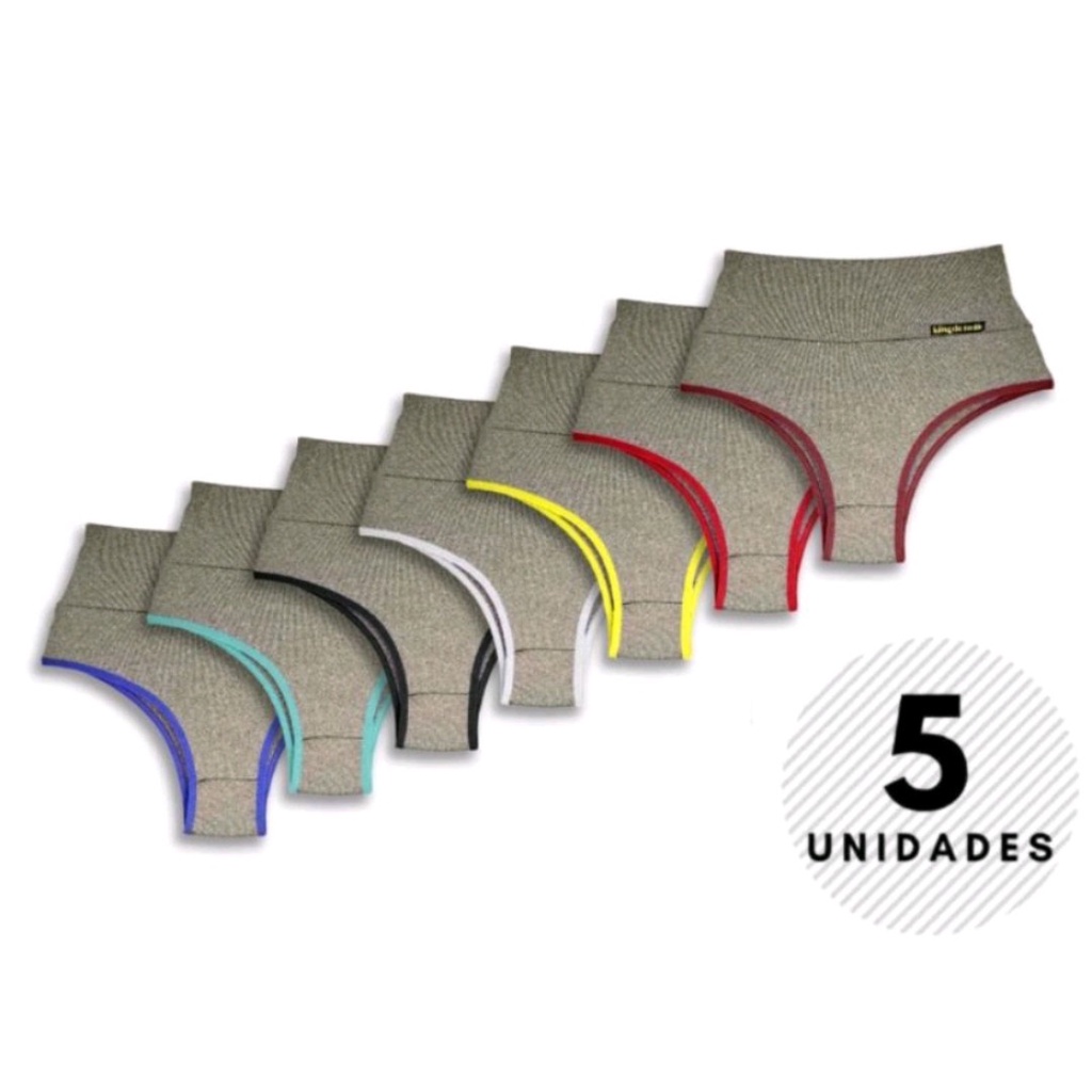 Kit 5 Calcinha Cinta Cintura Alta Tanga Cós Duplo Conforto Fitness Pós Parto Seca Barriga Compressão em Oferta na Shopee