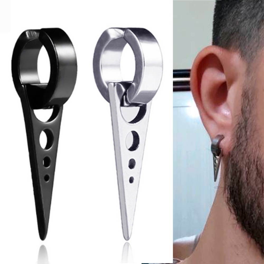 brinco de pressão argola em aço inox prata preto Titânio Aço Triângulo Triangular lança Seta Clip placa com furos não precisar ter furo