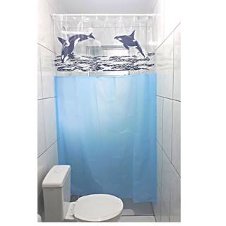 Cortina Para Box De Banheiro Com Visor Transparente Estampa Baleia