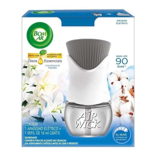 Difusor Elétrico Lírio Branco & Algodão Bom Ar + Refil 16ml