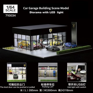 G-FANS Diorama 1 : 64 Modelo De Garagem De Carros Iluminação De Rua Cena De Estacionamento Cenário