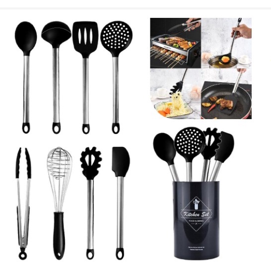 Kit Jogo De Cozinha Silicone 12 Peças Utensílios Deluxe Cabo De Bamboo em Oferta na Shopee