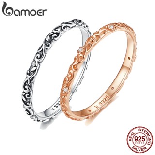 Bamoer Gravado Padrão Real Anel De Prata Esterlina 925 Preto Tibetano Jóias De Prata Pequena Anéis De Dedo Unisex Jóias Finas Scr513
