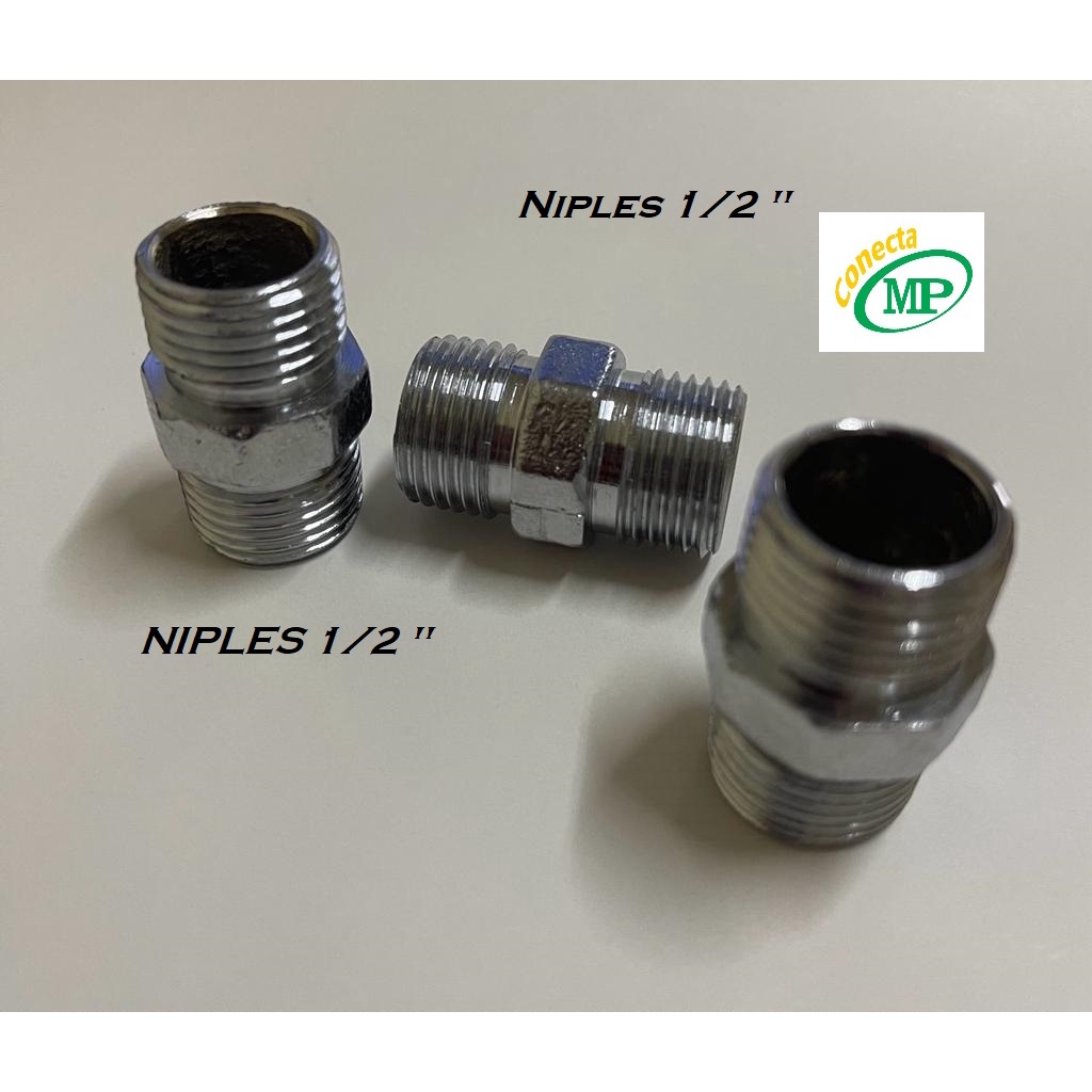 Niples Em Aço Inox Otimo Acabamento Rosca Externa 1/2 - 3 a 12 Peças Conector Adaptador em Oferta na Shopee