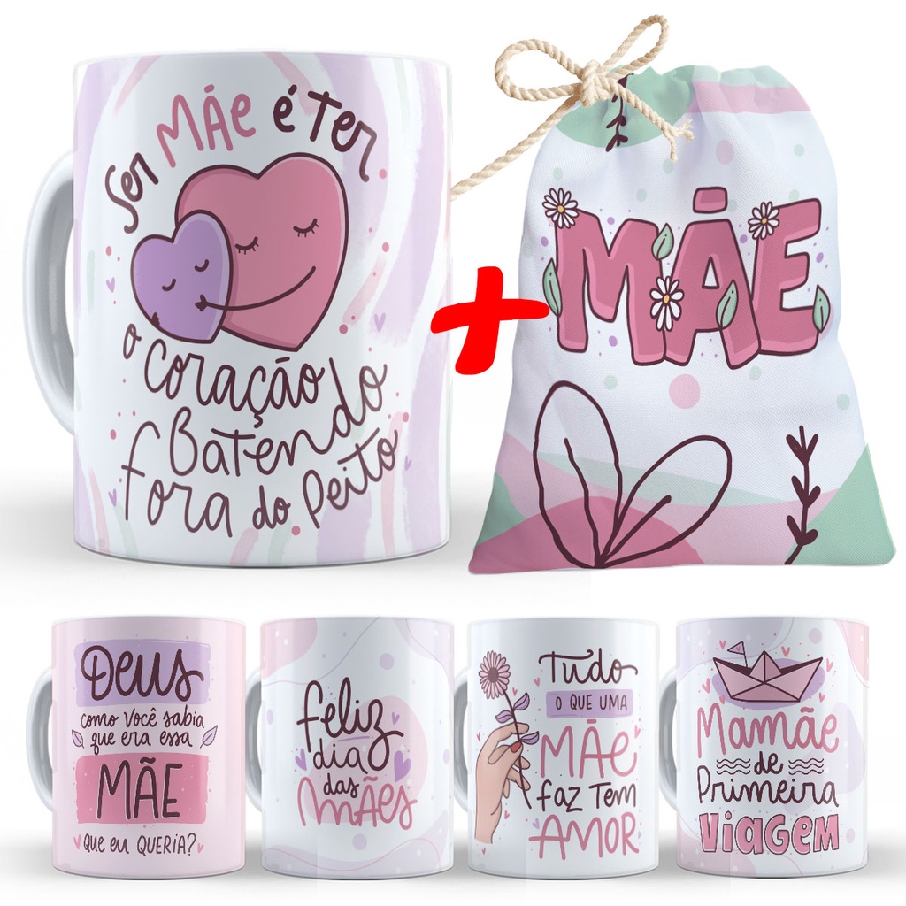 Caneca Dia das Maes - Kit de Presente Dia da Mães Barato com Saquinho como Embalagens Lembrança Personalizado Lembrancinhas