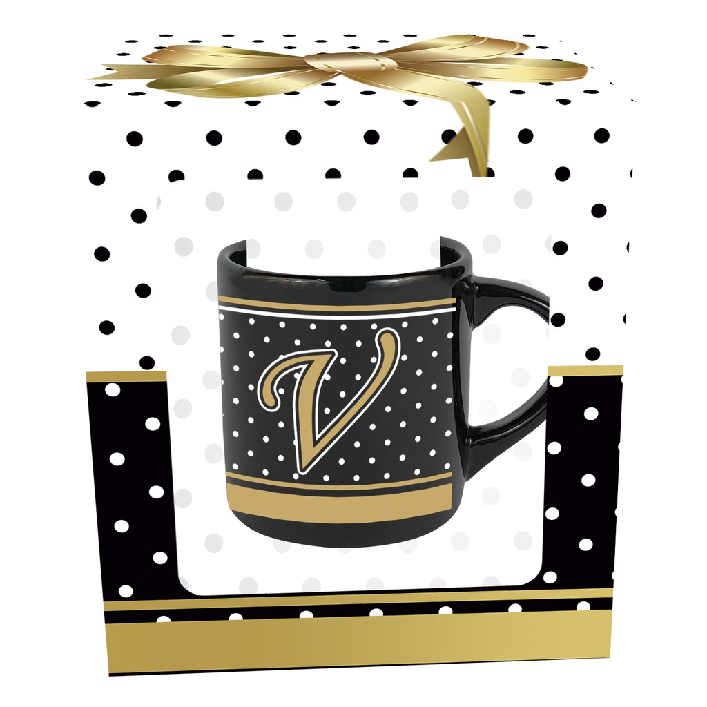 Caneca Cerâmica Letra V 180ml Preta Poá | Caneca Inicial Personalizada Presente