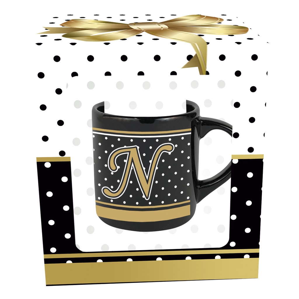 Caneca Cerâmica Letra N 180ml Preta Poá | Caneca Inicial Personalizada Presente