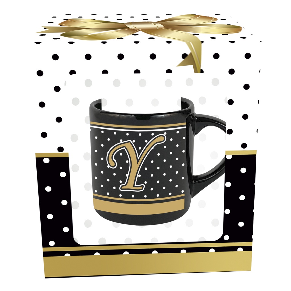 Caneca Cerâmica Letra Y 180ml Preta Poá | Caneca Inicial Personalizada Presente