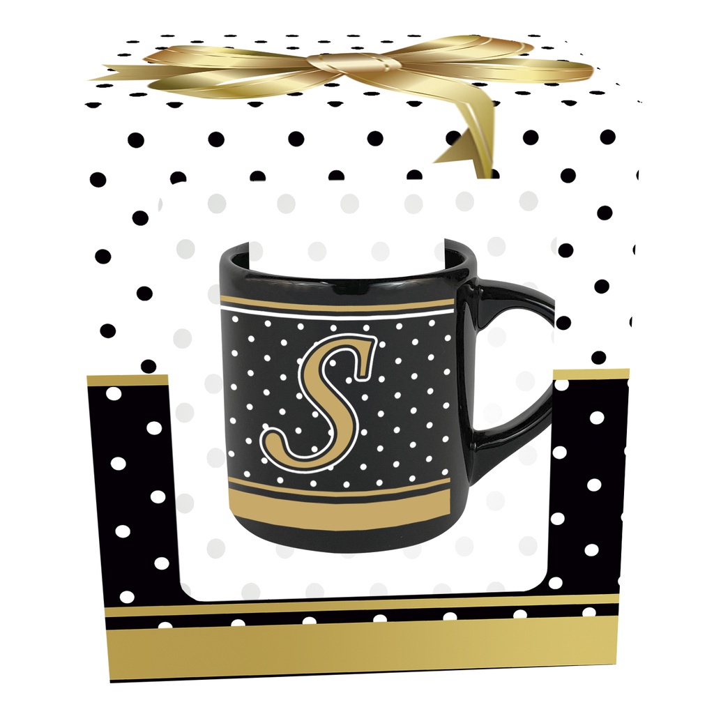 Caneca Cerâmica Letra S 180ml Preta Poá | Caneca Inicial Personalizada Presente