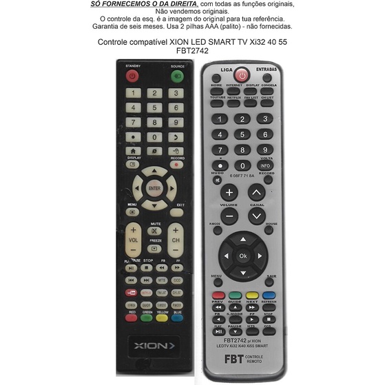 Controle Compatível Xion Led Smart Tv Xi32 40 55 Fbt2742