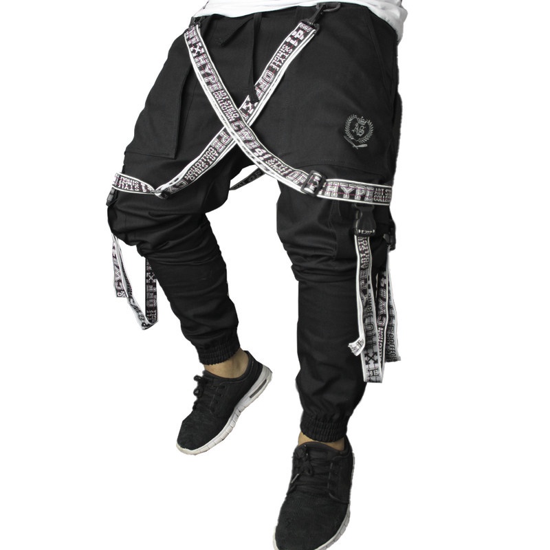 Calça Jogger Masculina PRETA Trend Suspenders Tracks BRANCA PLUS SIZE