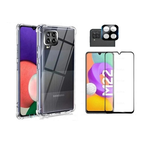 Capa Antishock + Plc 3d + Plc Câmera Compatível Samsung M22
