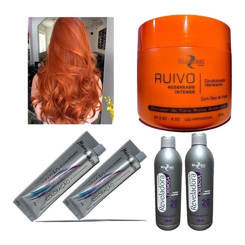 Kit Ruivo 1 Mascara 500g + 2 Tintas Nº 8.44 E 2 Ox 20 volume Mairibel