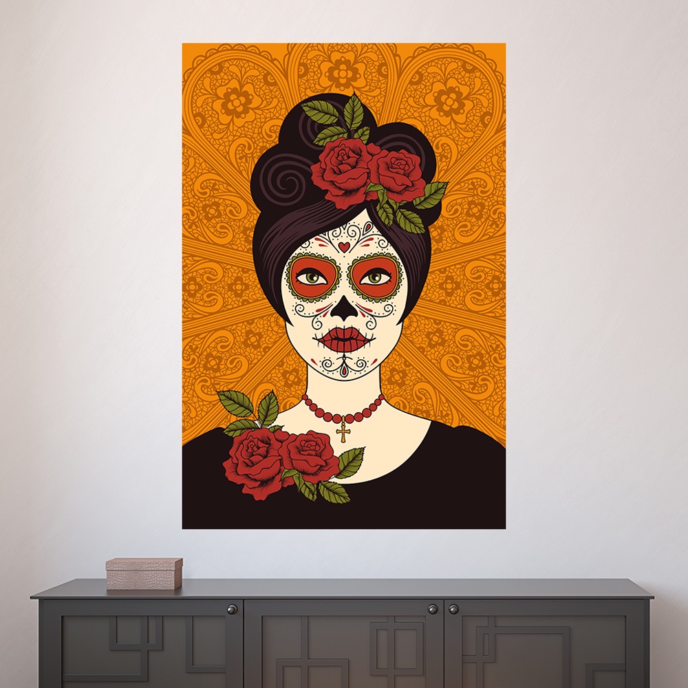 Painel Adesivo Decorativo de Parede Caveira Mexicana Mundo Casa Sala Quarto - 1661pn