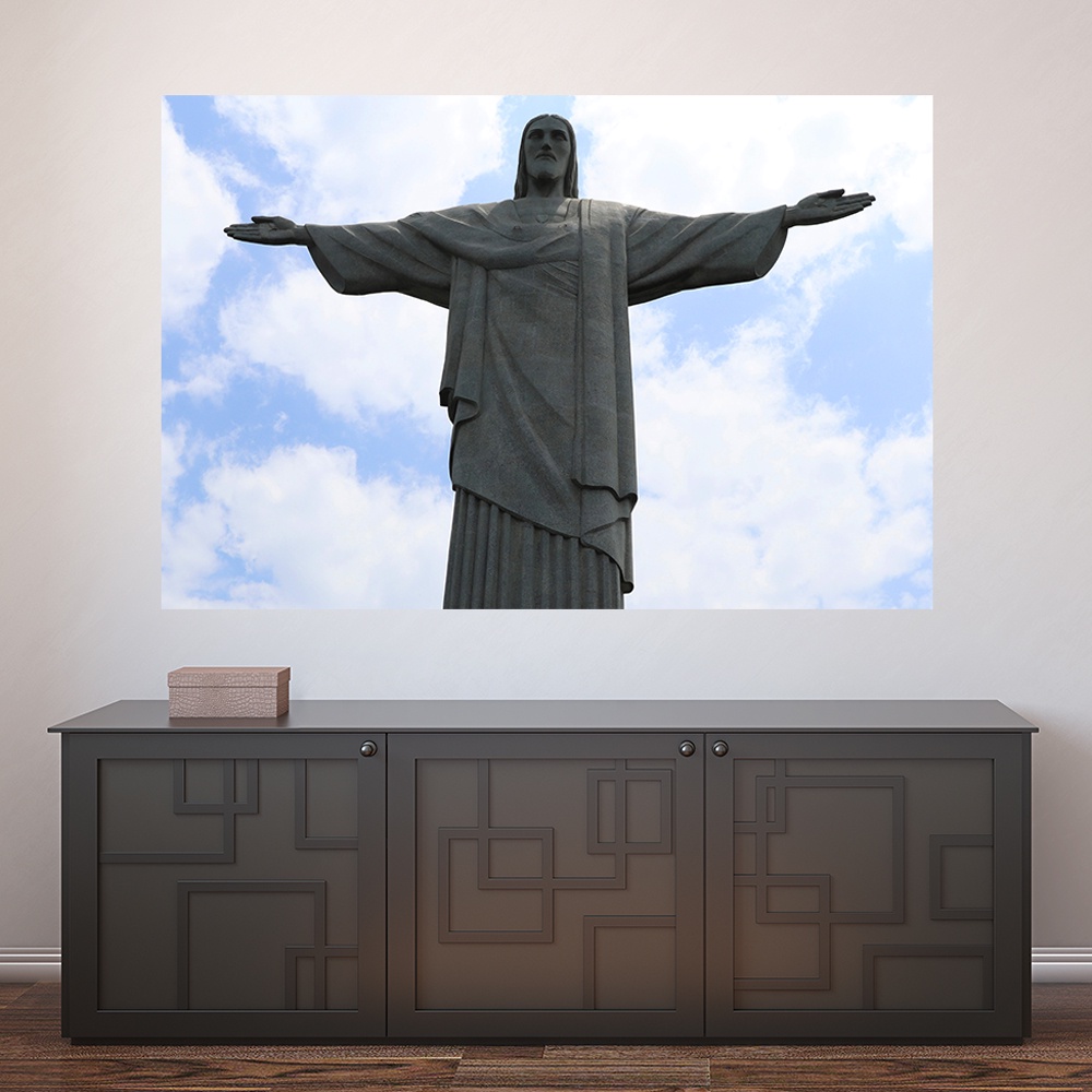 Painel Adesivo Decorativo de Parede Cristo Redentor Rio de Janeiro Mundo Casa Sala Quarto - 1798pn