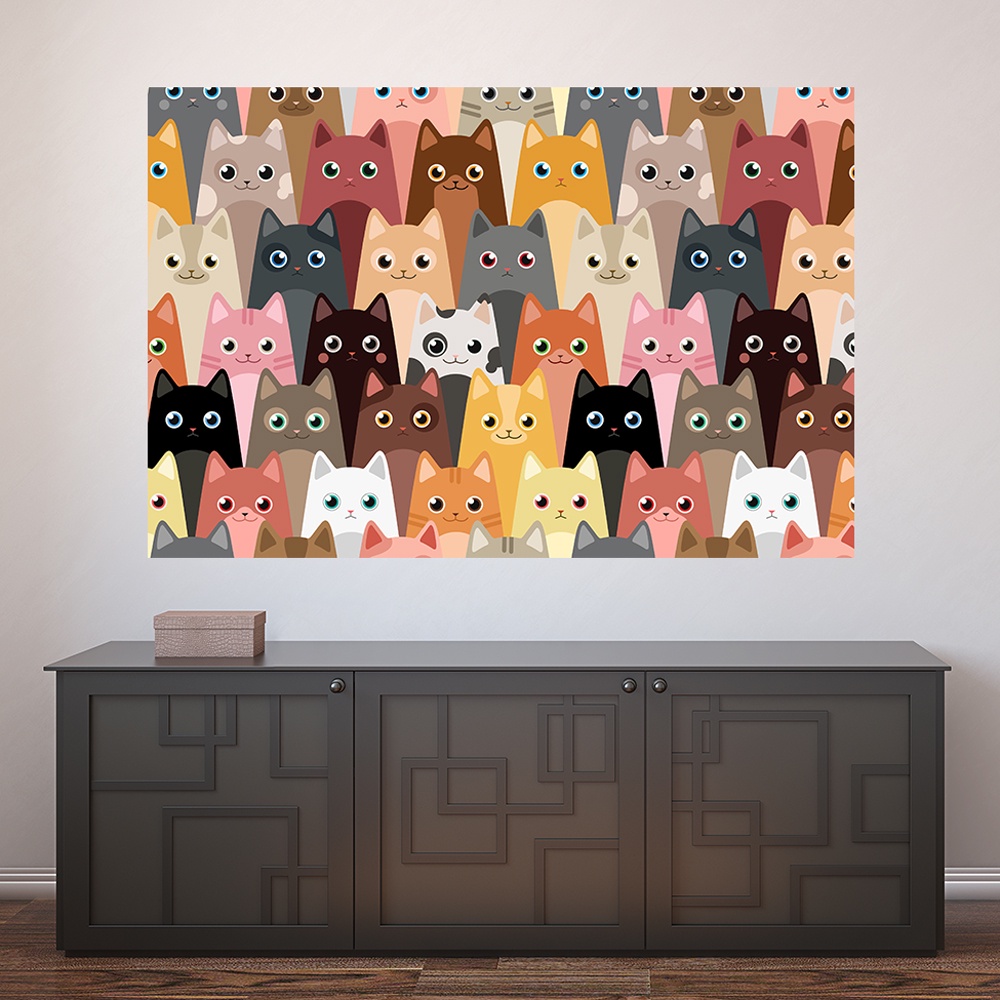 Painel Adesivo Decorativo de Parede Gatinhos Pet Shop Veterinário Animais Casa Sala Quarto - 1346pn