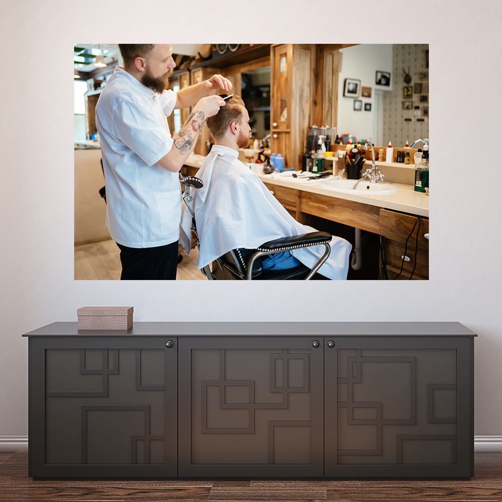 Painel Adesivo Decorativo de Parede Barbearia Barbeiro Barber Shop Cabeleireiro Homens Salão de Beleza Sala - 868pn