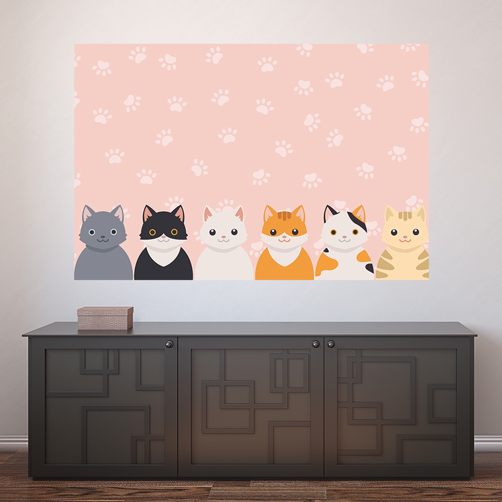 Painel Adesivo Decorativo de Parede Gatos Pet Shop Veterinário Animais Casa Sala Quarto - 1417pn