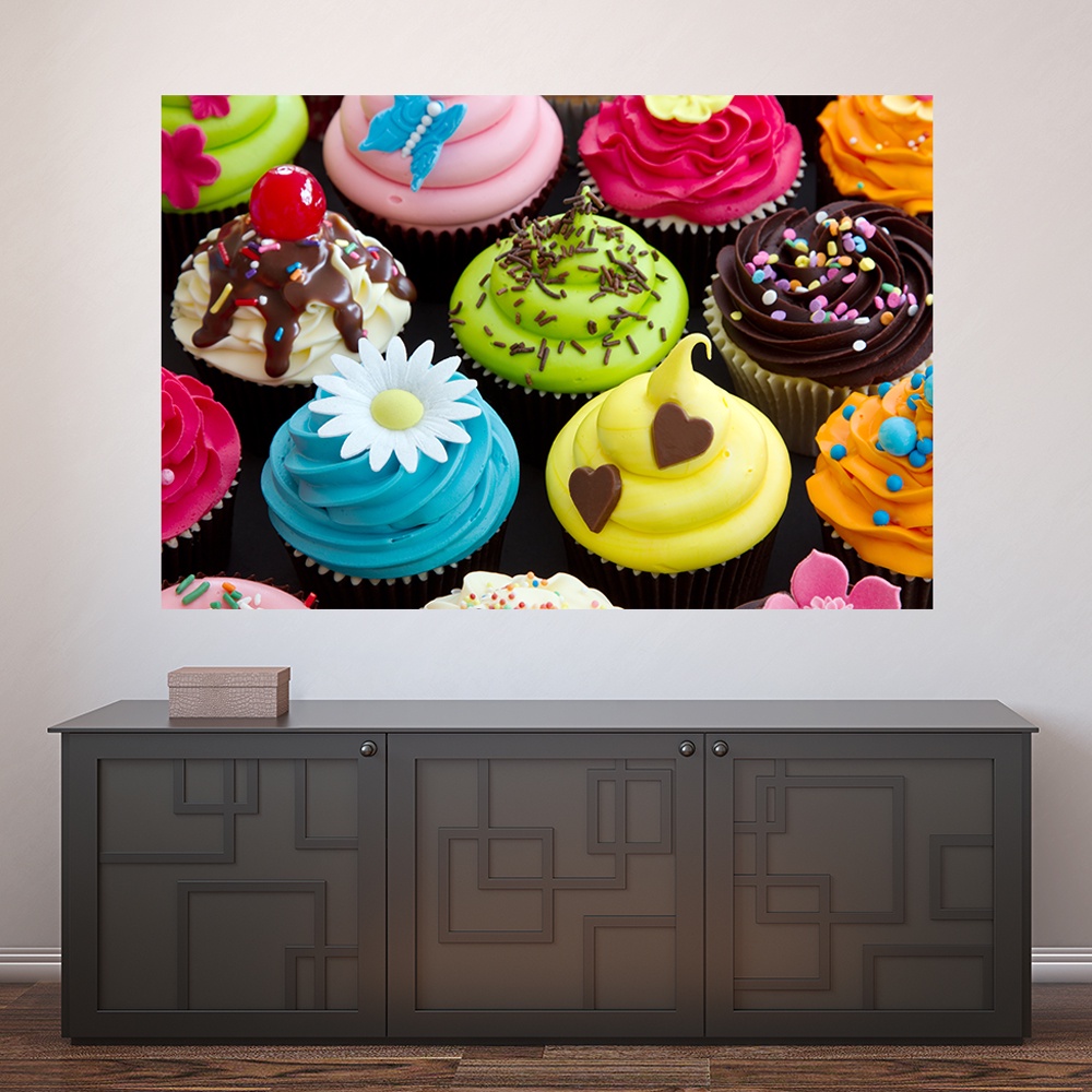 Painel Adesivo Decorativo de Parede Cupcakes Confeitaria Doceria Cozinha Casa - 1169pn