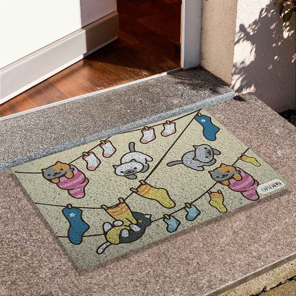 Tapete de Porta Divertido Capacho Pet - Gato No Varal em Oferta na Shopee