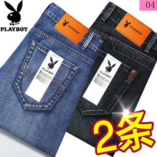 Calças Playboy Outono Inverno Jeans Espessas Homens High-End Wear-Resistant Straight Loose Tamanho Grande Esticado Slim @ -