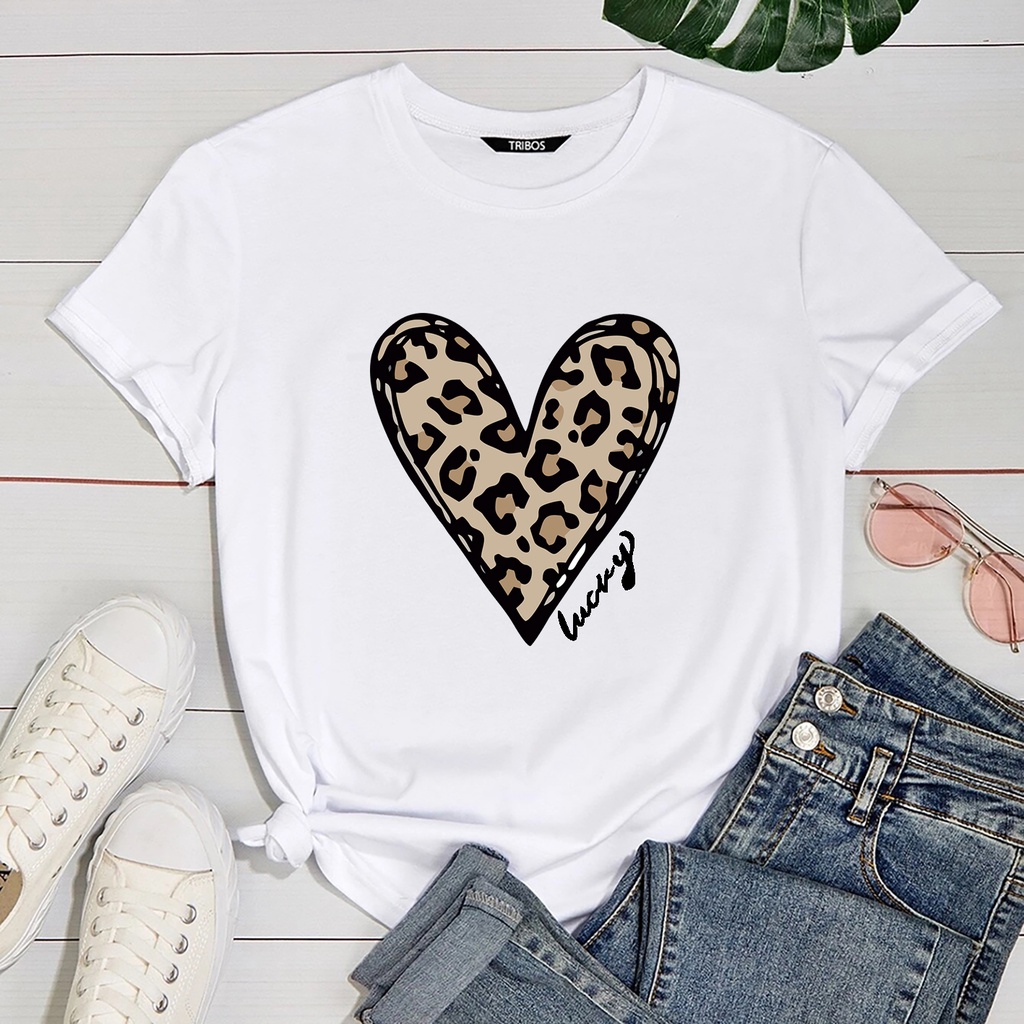 Blusa Feminina Coracao Oncinha  Blusa estampada Branca de Malha