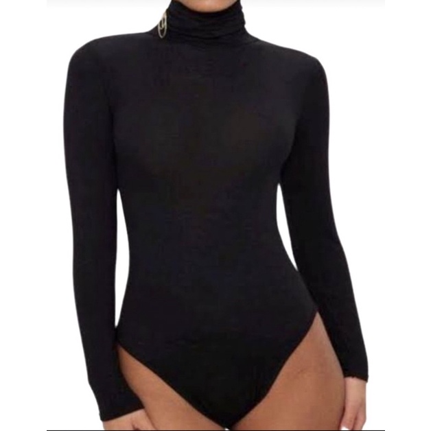 Body Bori Manga Longa Feminino Gola Alta Blusa Preto Collant
