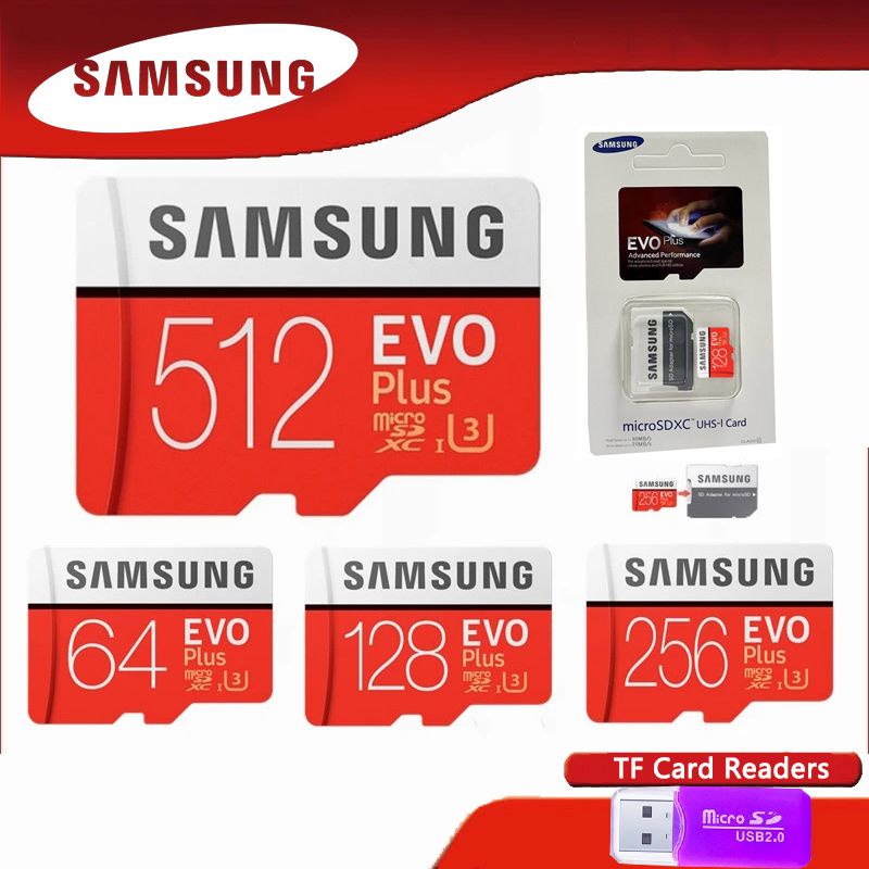 Cartão de Memória 128gb 256gb 512gb 1024gb Samsung Evo Plus red Micro SD.