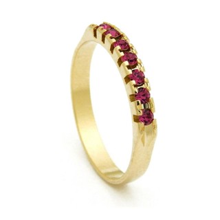 Meia Aliança Banhada Ouro 18 k Pedras Rosa Pink - 1010006