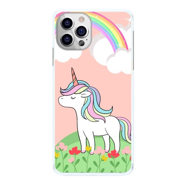 Capinha Unicórnio Céu Rosa Arco Iris Flores Capa de Celular