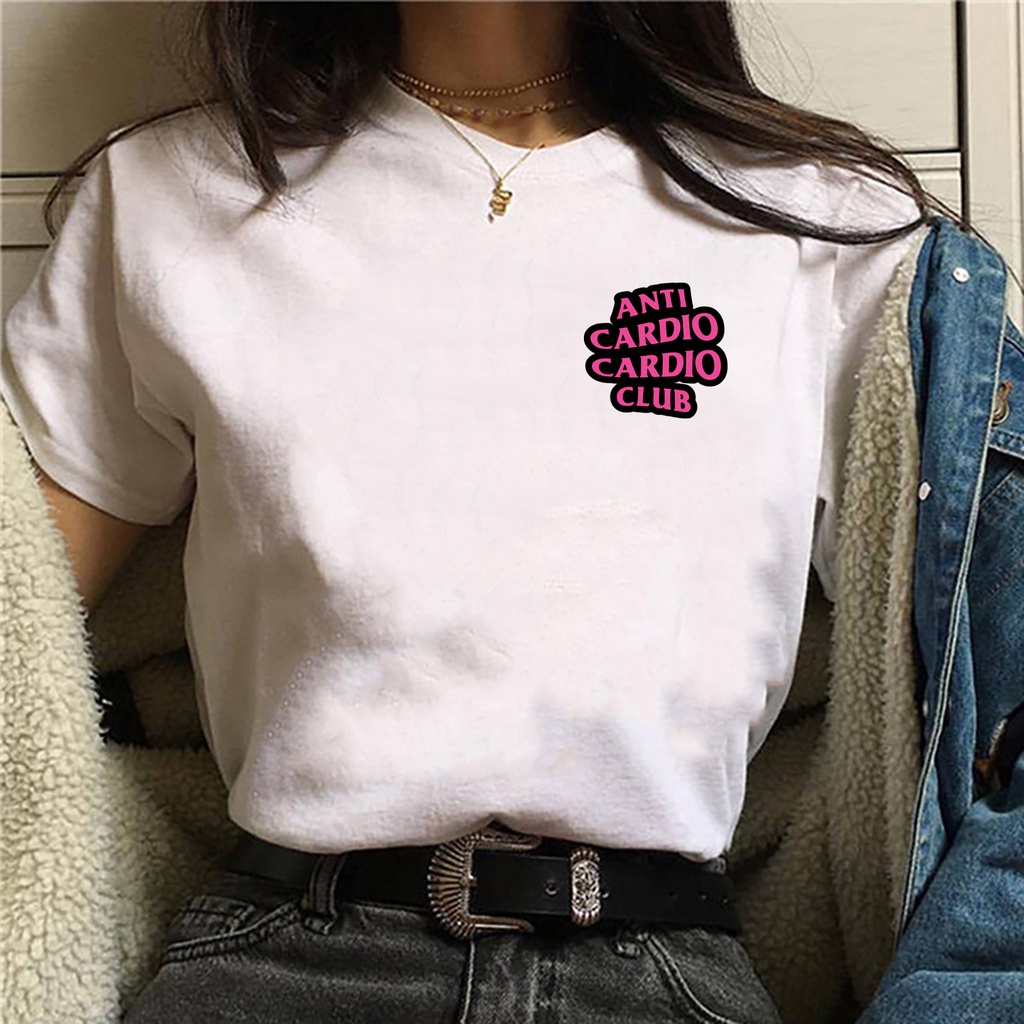 Camiseta feminina branca Logo Anti Cardio Cardio Club roxo Branca de malha