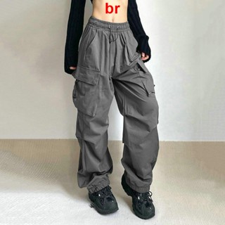Y2K Calça De Carga Y2K Mulher Vintage Moda Bolsos Sólidos Perna Larga Hip-Hop Baggy Joggers
