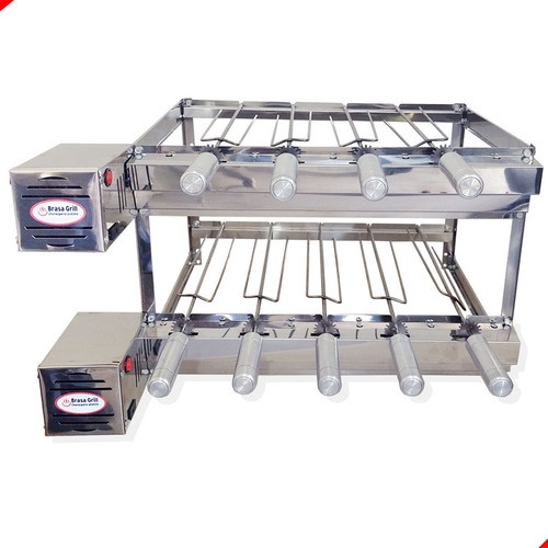 Grill Inox Churrasqueira Elétrica Rotativa 9 Espetos Dupla - Brasa Grill