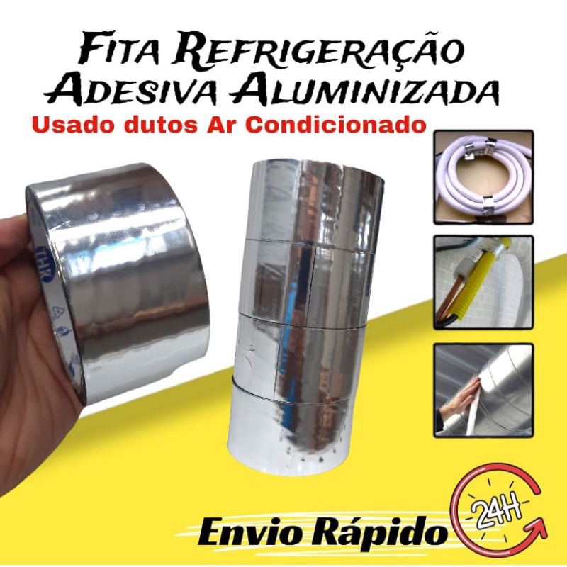 Fita Adesiva Aluminizada 48mm x 50 metros para Refrigeração Multiuso Ar Condicionado