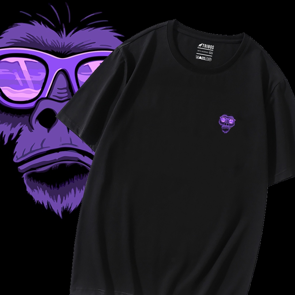 Camiseta Masculina Preta Gorila Roxo  Blusa preta de Algodão