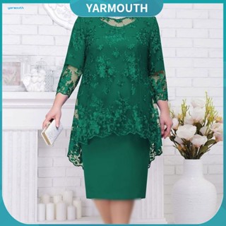 YYR_ Plus Size Vestido Noturno Bordado Elegante Flor Renda Festa Midi Conjunto De Feminino Touching