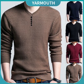 Yar_ Suéter / Blusa / Pulôver Slim Fit Masculino De Cor Lisa Decote Em V De Manga Comprida