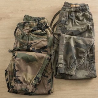 Calças Camuflagem Impressão Elástica Cintura Casual De Carga Para O Verão