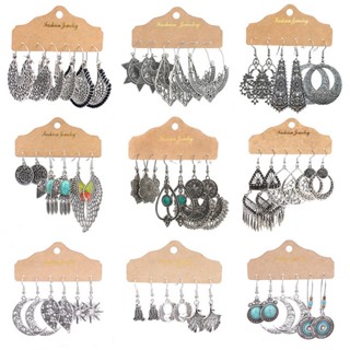 3PCS 1 Conjunto Brincos Combinados Estilo Boêmio Pointe Tassel Pendant Para Jóias Femininas Acessórios