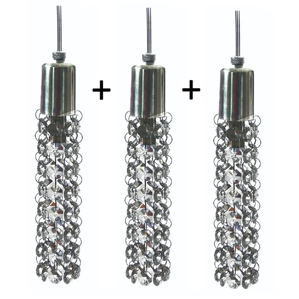 Kit 3 Pendente de Cristal Legitimo K9  CYT 1 Metro - Quarto Banheiro Balcão
