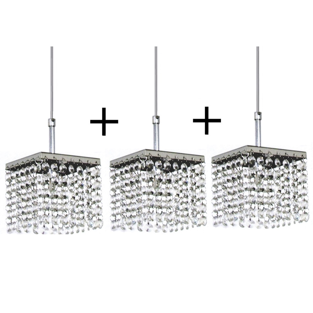 Kit 3 Pendente Quadrado Cristal Legitimo Asfour NELY Q 2m