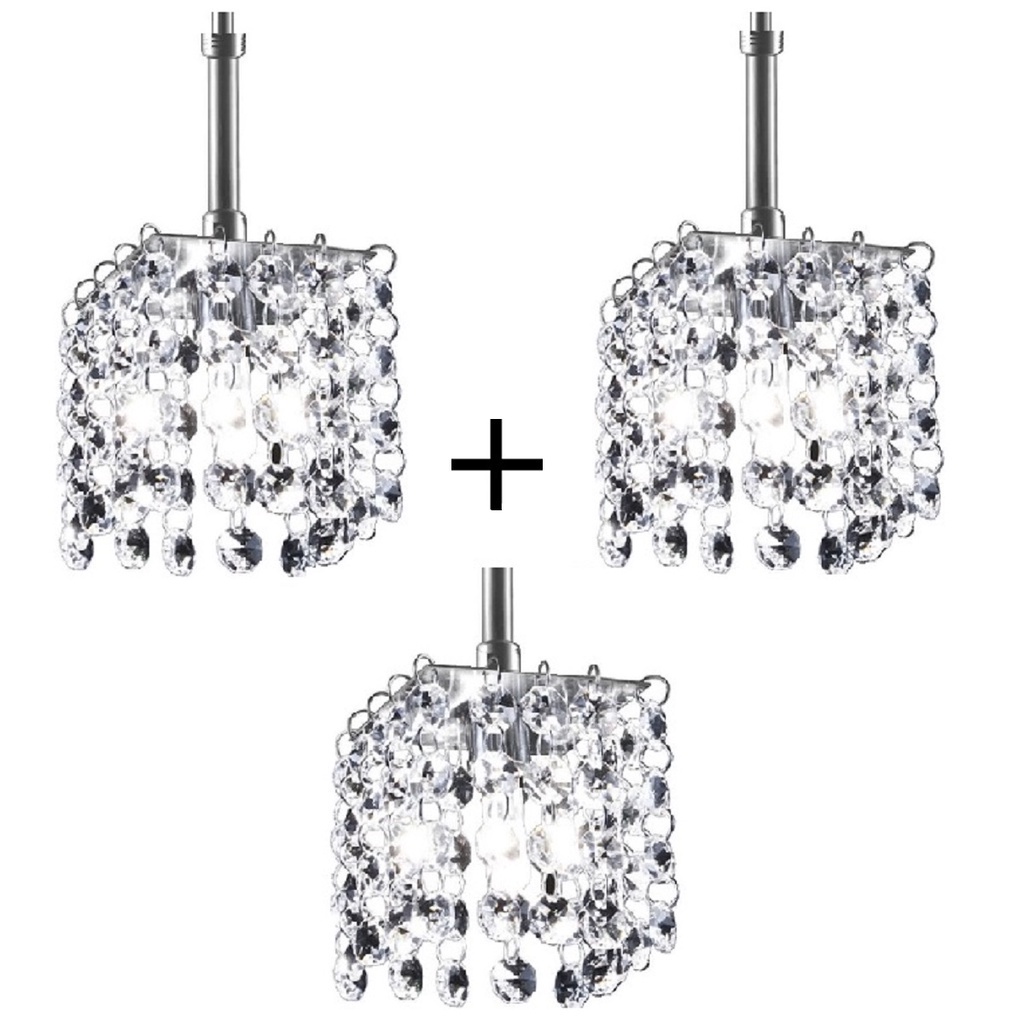 Kit 3 Pendente Quadrado Cristal Legitimo Asfour NALU Q 1m