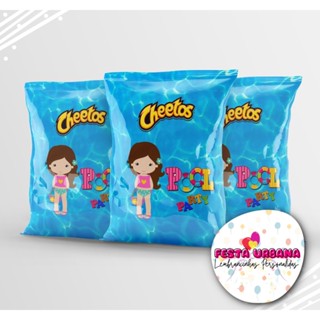 Kit 10 Salgadinhos Personalizados Pool Party Menina Festa na Piscina Lembrancinha surpresa brindes mini salgadinhos Pipoca