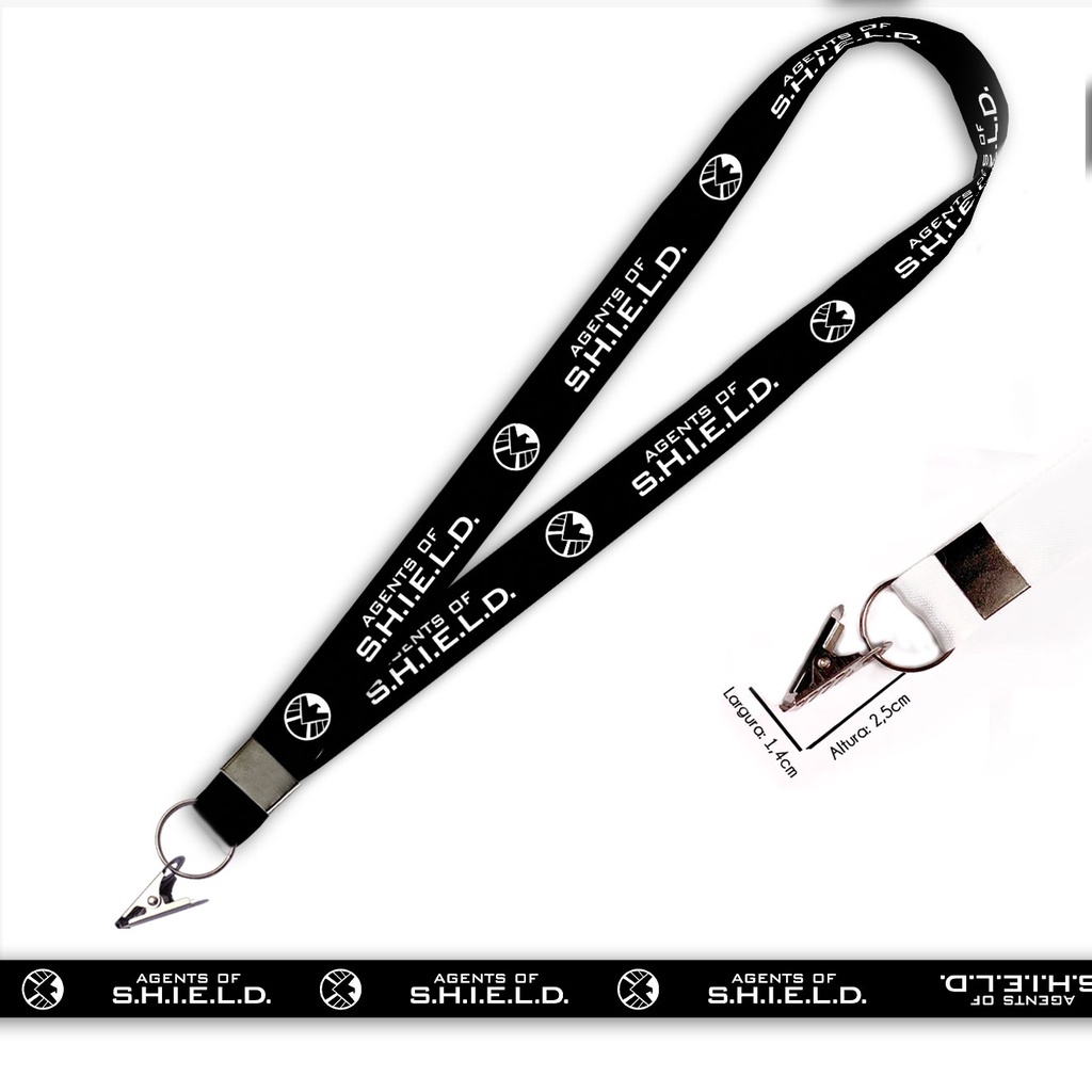 Cordão personalizado Agentes OF Shield Marvel para Crachá com Jacaré e Argola