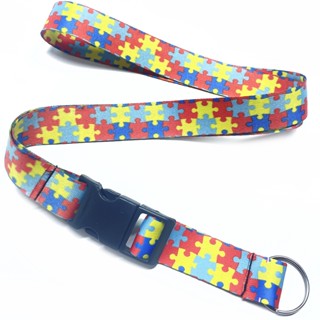 Chaveiro Cordão Quebra Cabeça de Moto para Pescoço com Fecho e Engate Rápido Tema Autismo / Autista